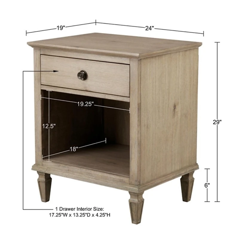 French Brown Wood Victoria Nightstand