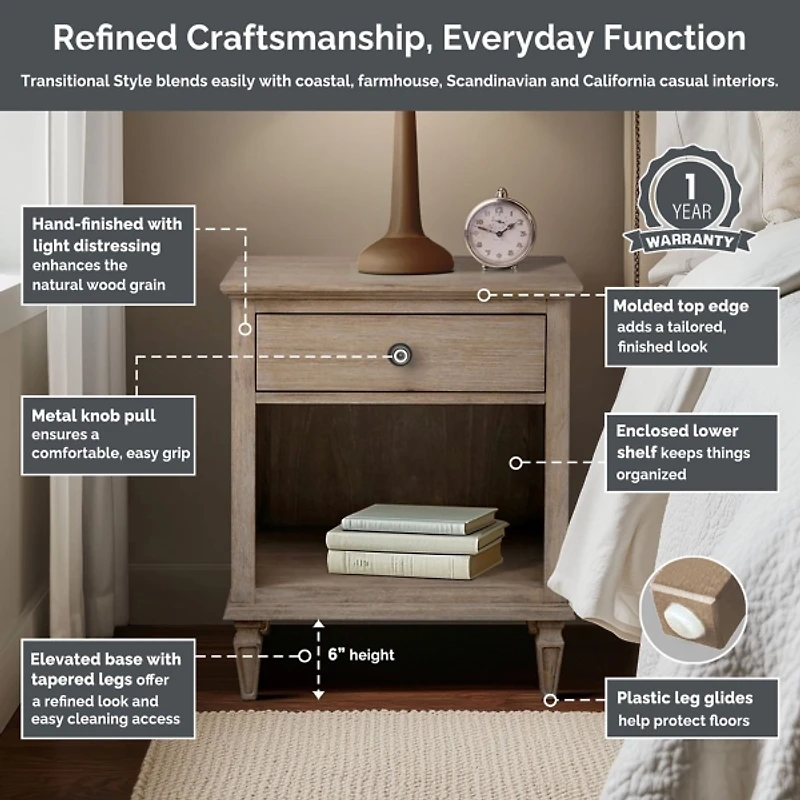 French Ivory Wood Victoria Nightstand