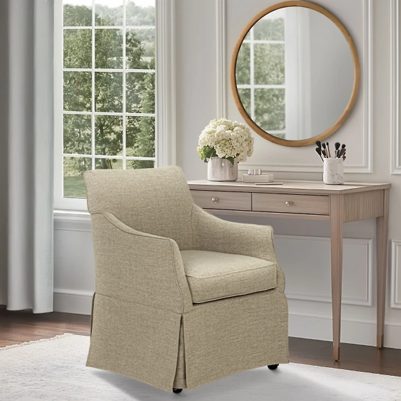 Tan London Skirted Dining Chair with Casters