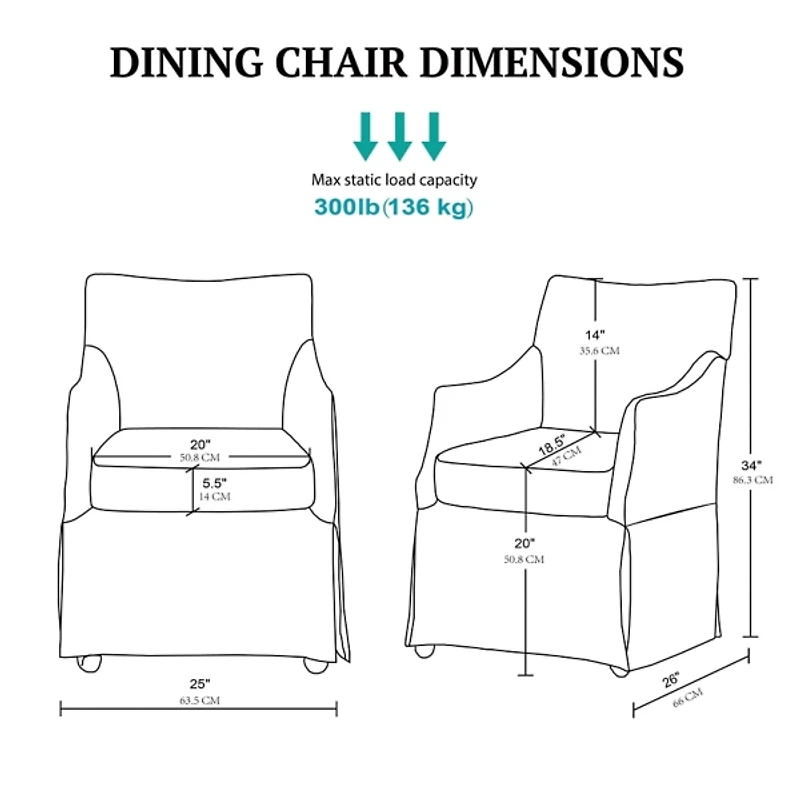 Tan London Skirted Dining Chair with Casters