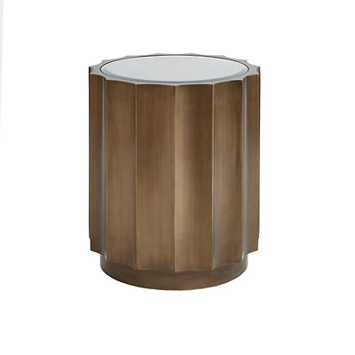 Ortega Round Wood Accent Table with Glass Top
