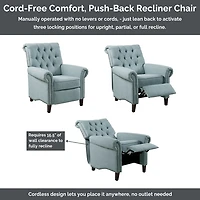 Aidan Blue Tufted Push Back Recliner