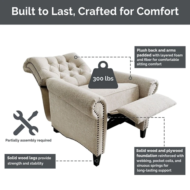 Aidan Blue Tufted Push Back Recliner