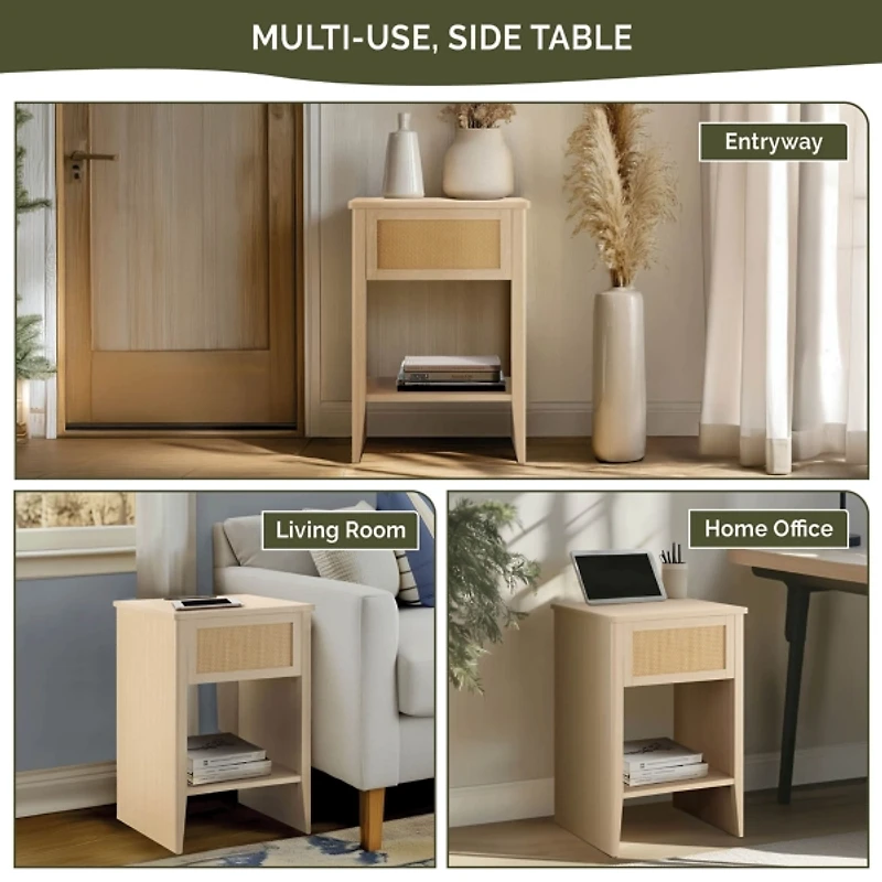 Lennox Natural Rattan Charging End Table