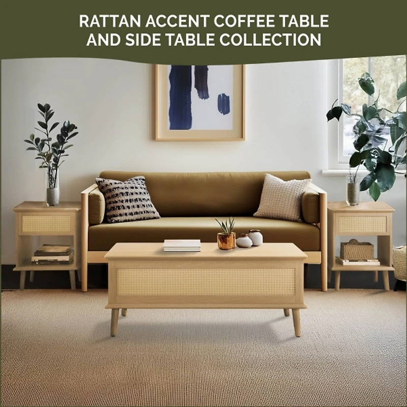 Teagan Natural Rattan Charging End Table