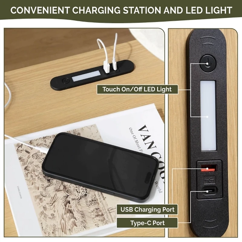 Teagan Natural Rattan Charging End Table