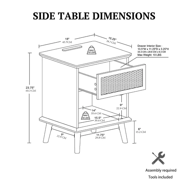 Teagan Natural Rattan Charging End Table