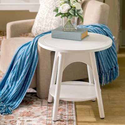 Kieran Round White Wood Side Table