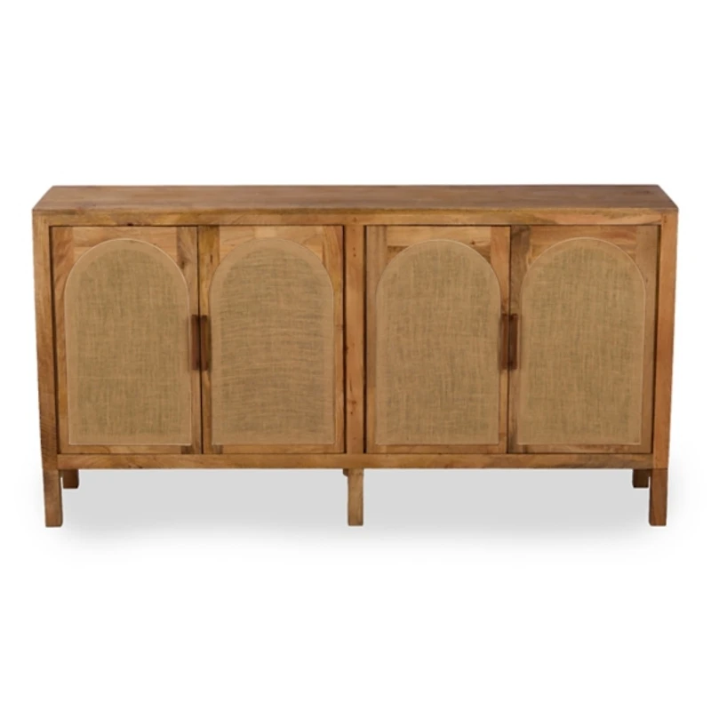 Bennett Natural Wood and Burlap 4 Door Cabinet