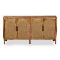 Bennett Natural Wood and Burlap 4 Door Cabinet