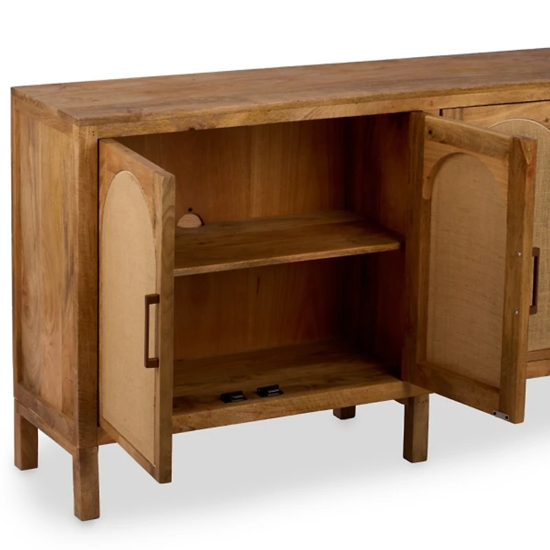 Bennett Natural Wood and Burlap 4 Door Cabinet