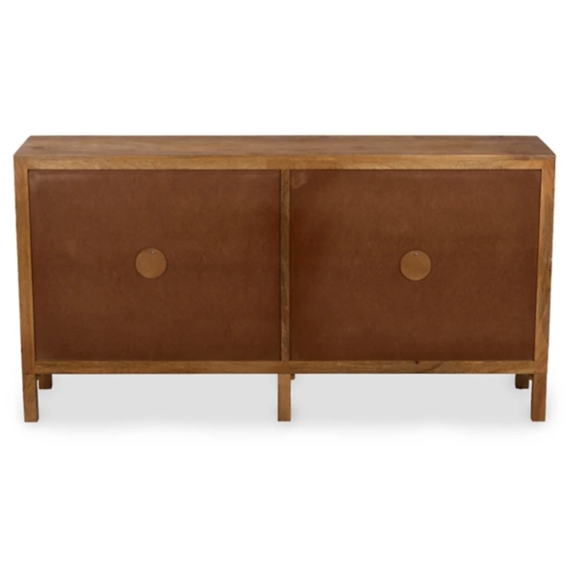 Bennett Natural Wood and Burlap 4 Door Cabinet