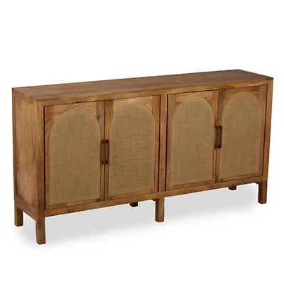 Bennett Natural Wood and Burlap 4 Door Cabinet