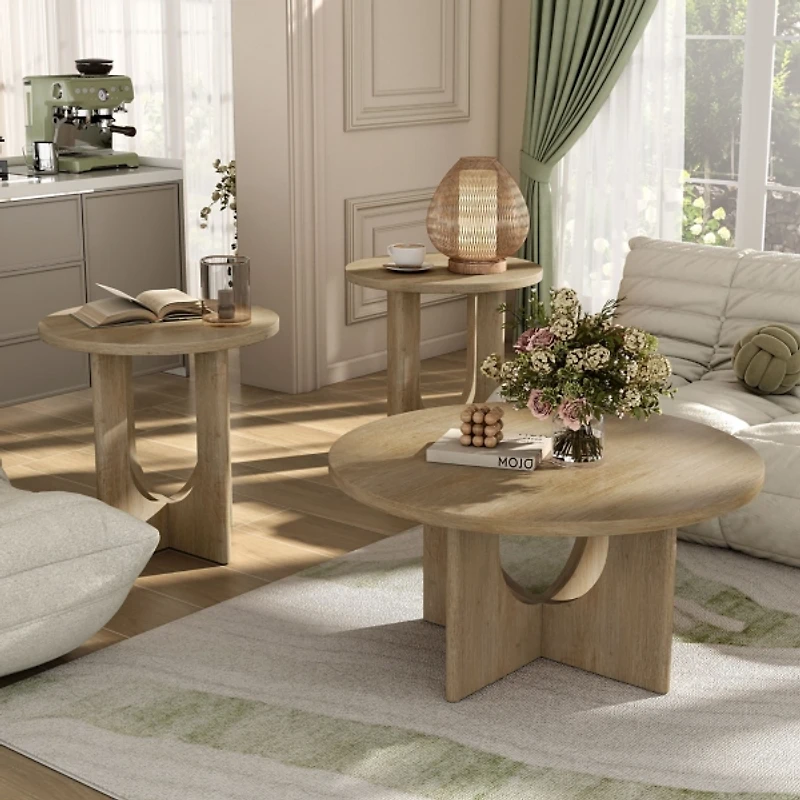 Calsen Natural Wood Occasional Tables, Set of 3