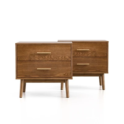 Riverstone Walnut 2-Drawer Nightstands, Set of 2