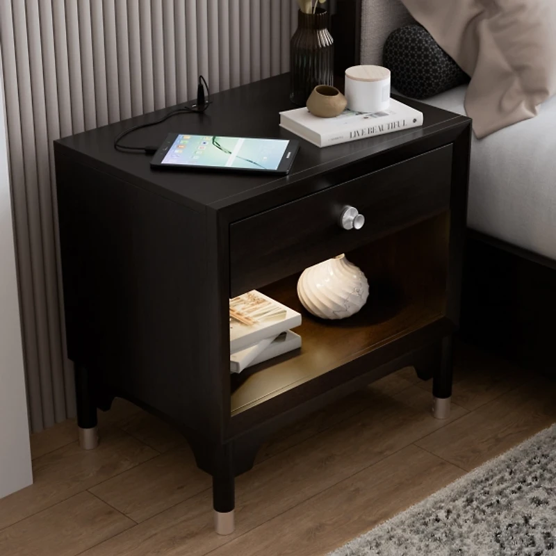 Forma Black Charging Nightstand with LED Light