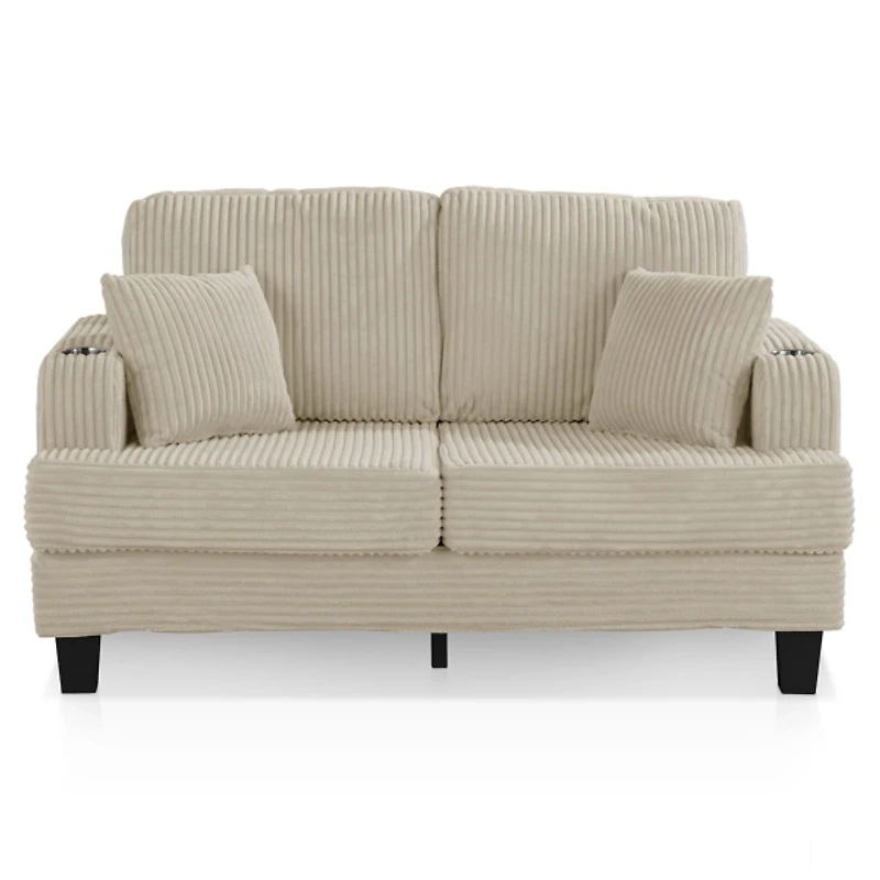 Kasin Beige Chenille Loveseat with Cup Holders