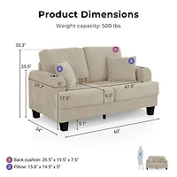 Kasin Beige Chenille Loveseat with Cup Holders