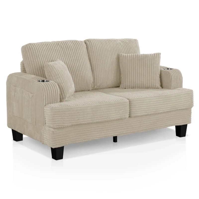 Kasin Beige Chenille Loveseat with Cup Holders