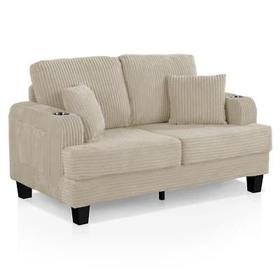 Kasin Beige Chenille Loveseat with Cup Holders
