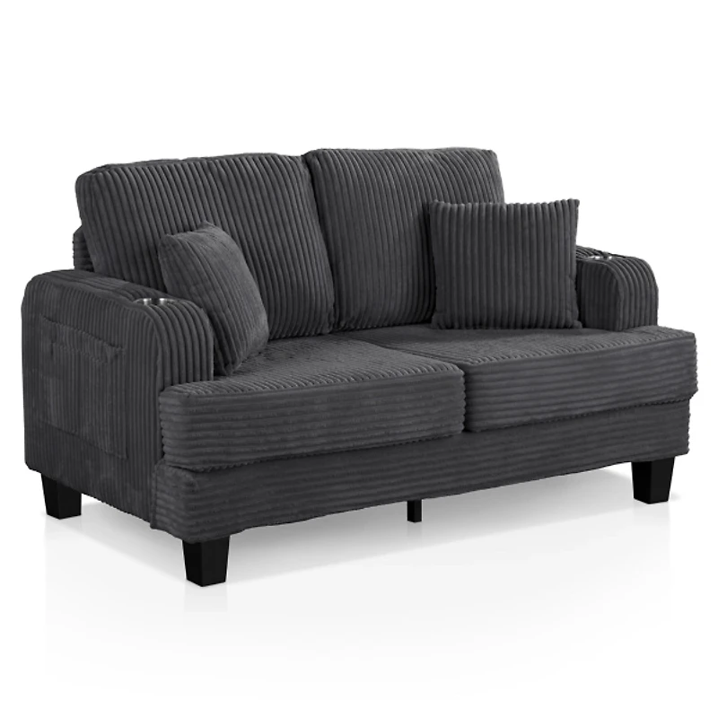 Kasin Gray Chenille Loveseat with Cup Holders