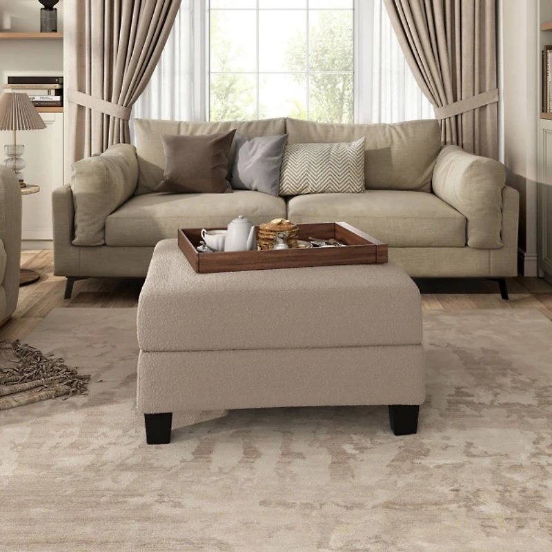 Colby Beige Boucle Storage Ottoman