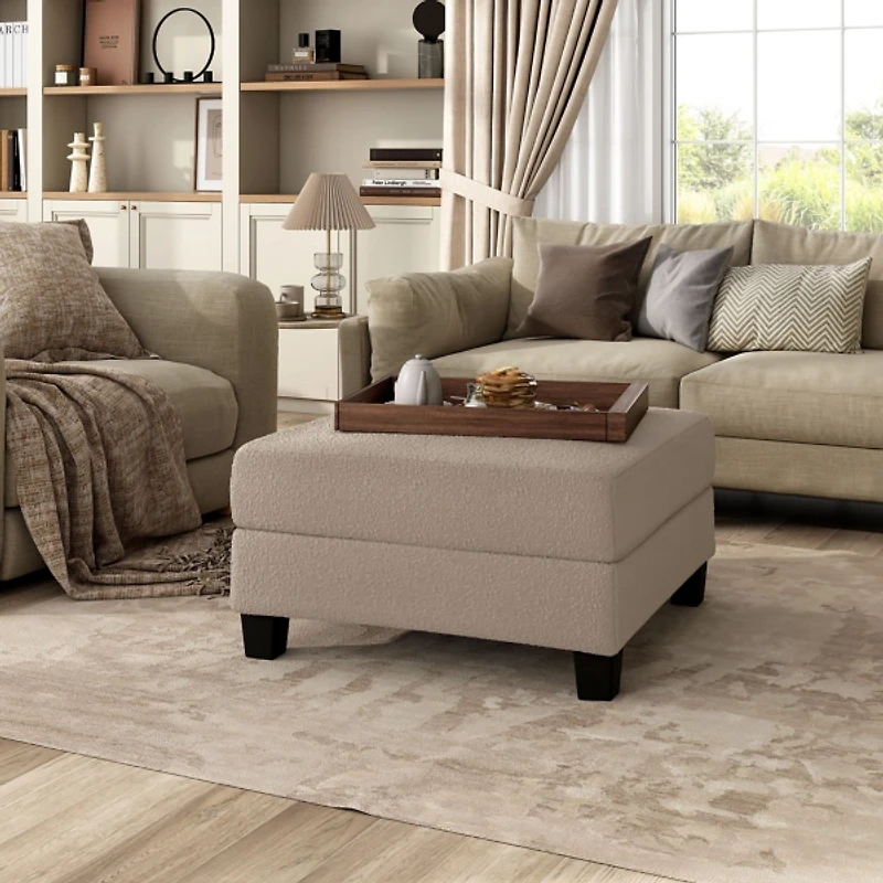Colby Beige Boucle Storage Ottoman