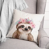 Sloth with Flower Crown Pillow