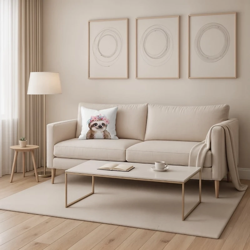 Sloth with Flower Crown Pillow