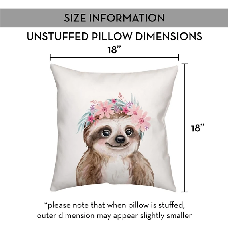 Sloth with Flower Crown Pillow