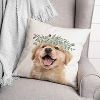 Golden Retriever with Leaves Pillow