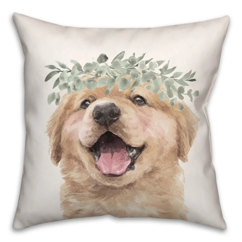 Golden Retriever with Leaves Pillow