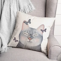 Gray Cat with Butterflies Pillow