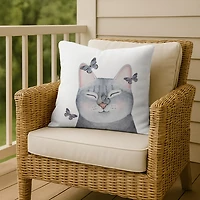 Gray Cat with Butterflies Pillow