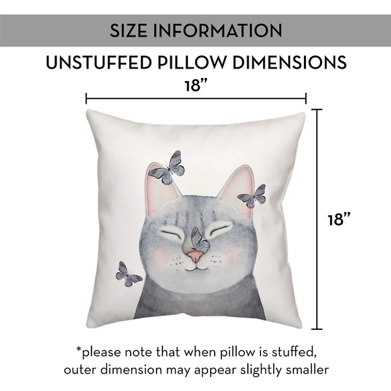 Gray Cat with Butterflies Pillow