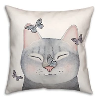 Gray Cat with Butterflies Pillow