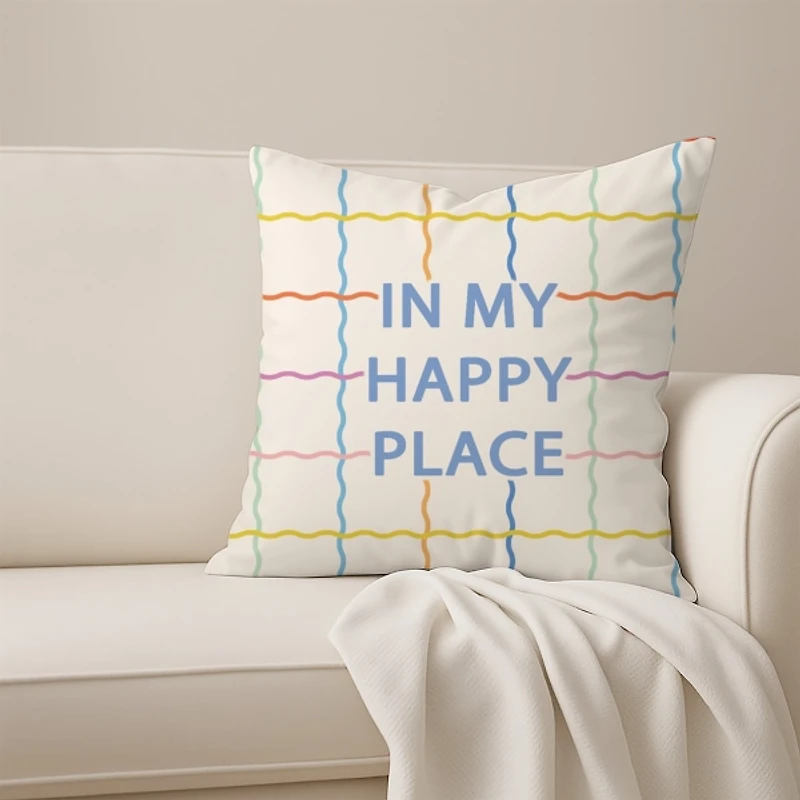 In My Happy Place Wavy Grid Pillow