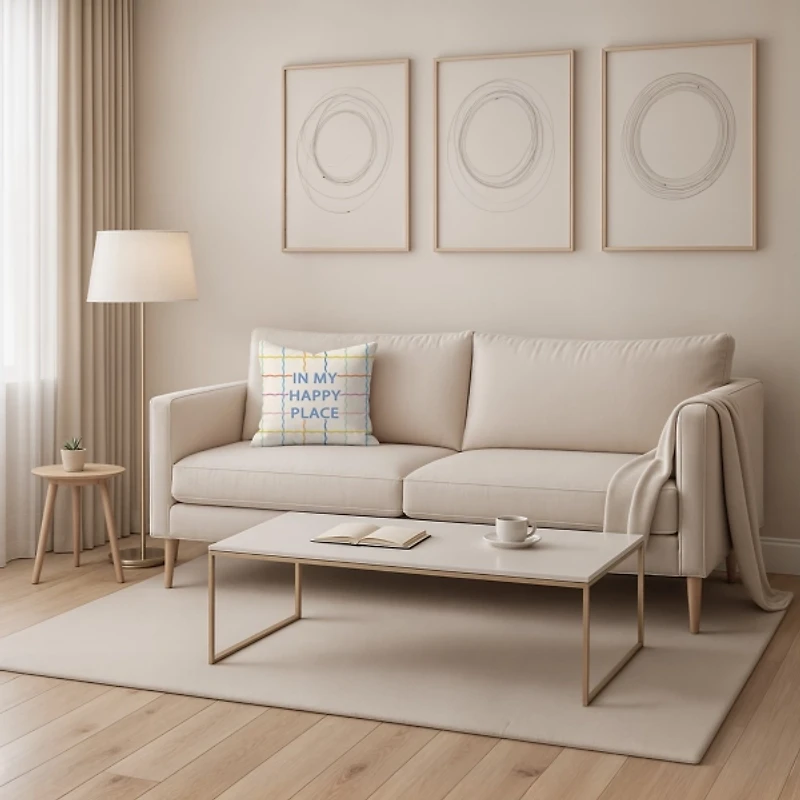 In My Happy Place Wavy Grid Pillow