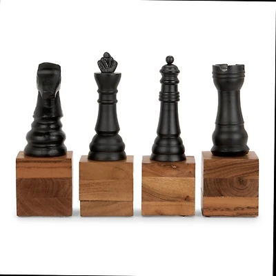 Chess Pieces on Wood Base