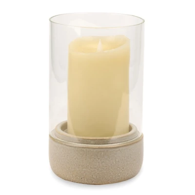 Ceramic Candle Holder with Glass Hurricane, 10 in.