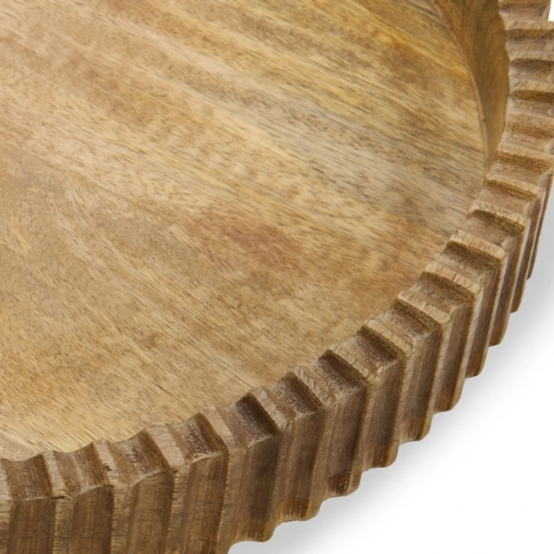 Round Mango Wood Carved Edge Tray