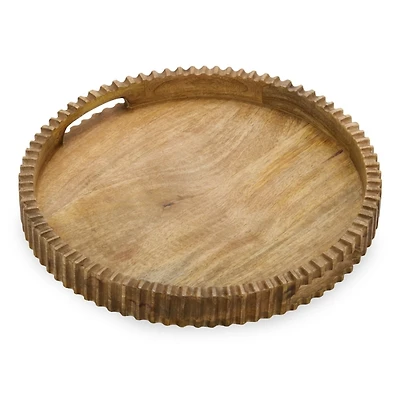 Round Mango Wood Carved Edge Tray