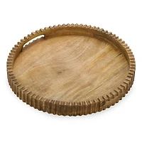 Round Mango Wood Carved Edge Tray