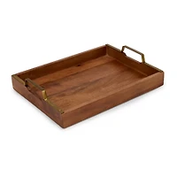 Mango Wood Gold Handle Tray