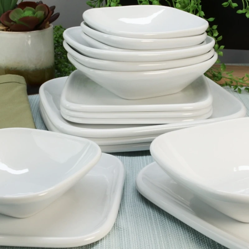 Alabaster Porcelain Square 16-pc. Dinnerware Set