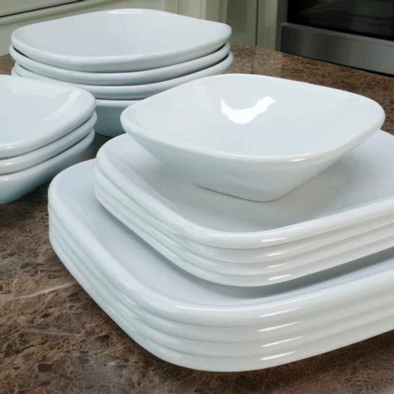 Alabaster Porcelain Square 16-pc. Dinnerware Set