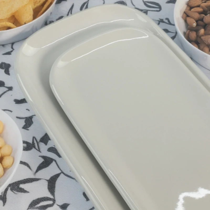 Alabaster Porcelain Serving Trays, Set of 2