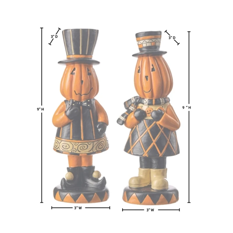 Jack O Lantern Couple Figurines, Set of 2