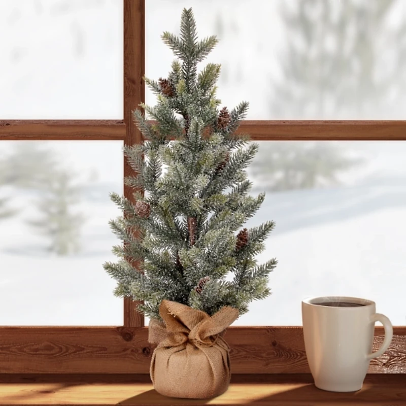 Snow Frost Pine Tree in Burlap Arrangement