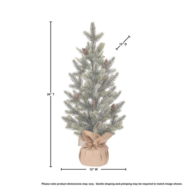 Snow Frost Pine Tree in Burlap Arrangement